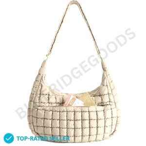 Brand New BAGSMART Hobo Bag Quilted Tan Puffy Shoulder